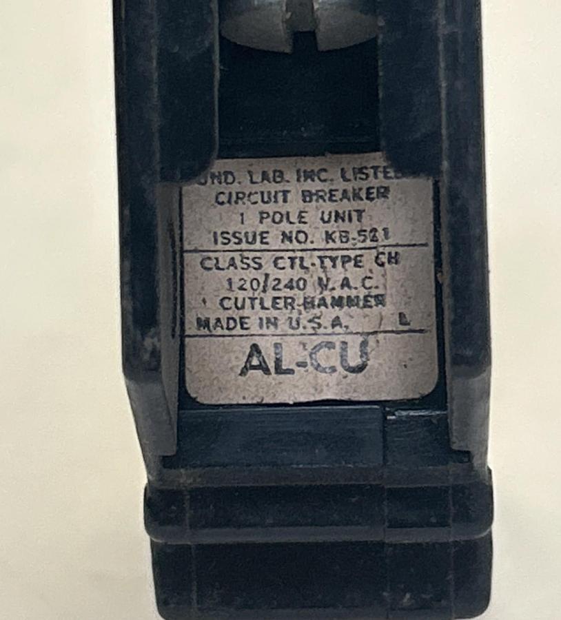 Used CUTLER-HAMMER,CH120,CIRCUIT BREAKER 20A 120/240V 1P