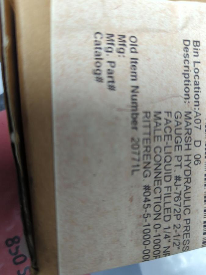 RITTER,J-7672-P,GAUGE 2-1/2 IN FACE 1/4 IN NPT BOTTOM CONNECTION 0-1000PSI NOS