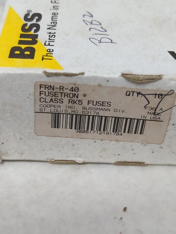 COOPER BUSSMANN,FRN-R-40,FUSETRON 40 AMP FUSES BOX OF 10 NOS