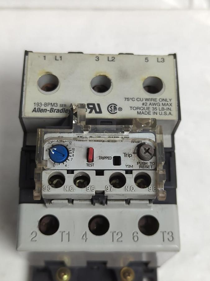 Used ALLEN BRADLEY,193-A2E3,OVERLOAD RELAY W/ 193-BPM3 ADAPTER PRE-OWNED