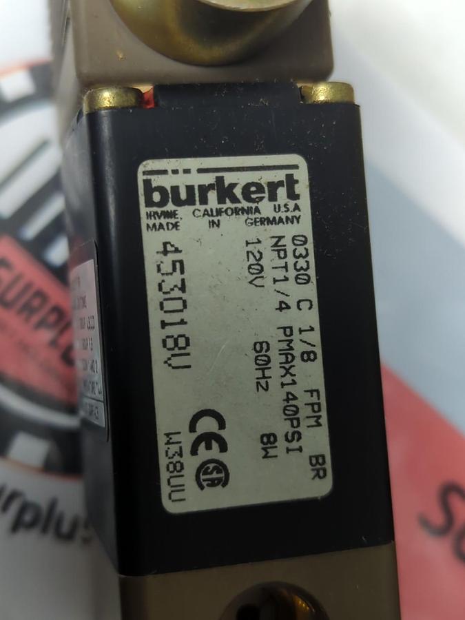 URKERT,453018V,SOLENOID VALVE 0330 C 1/8 FPM BR NPT 1/4 BOX OF 2 PCS NOS