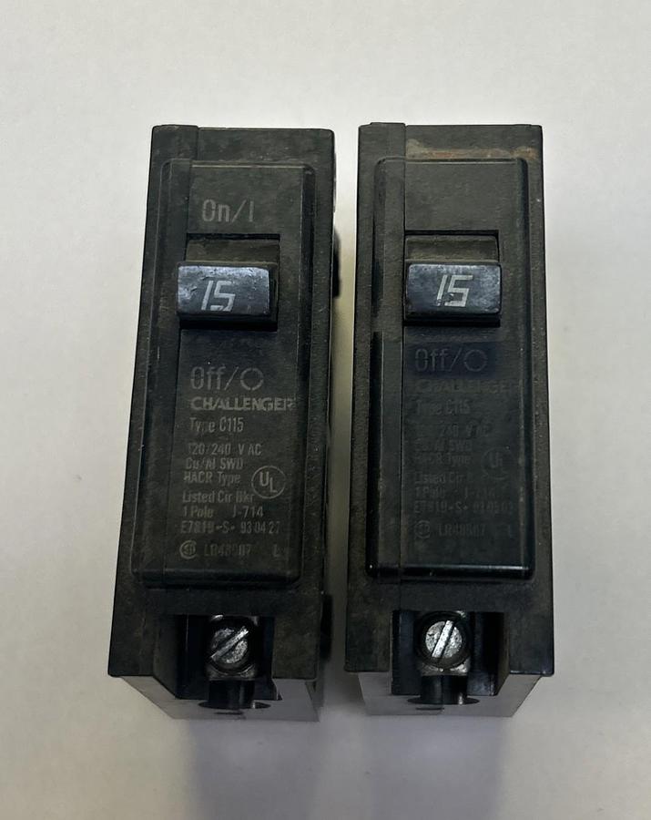 Used CHALLENGER,C115,CIRCUIT BREAKER 15A 120/240V 1P LOT OF 2