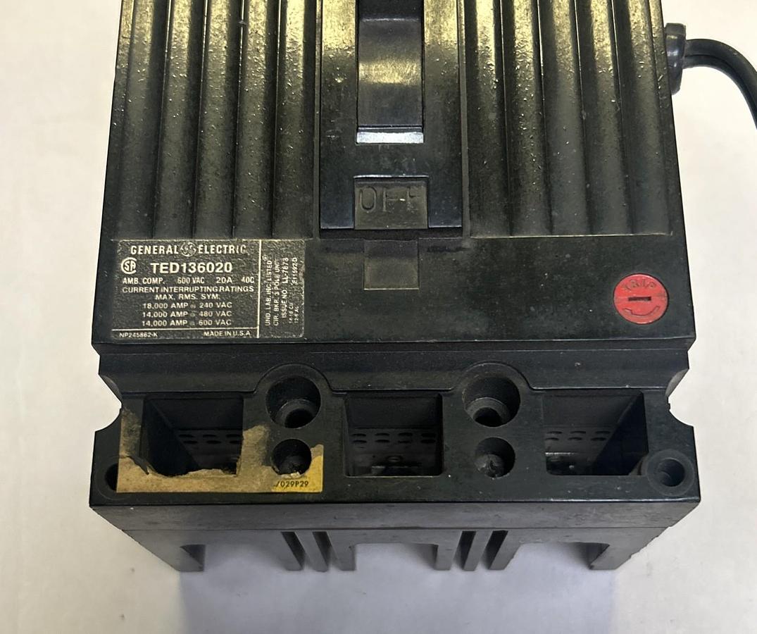 Used GENERAL ELECTRIC,TED136020,CIRCUIT BREAKER 20A 600V 3P