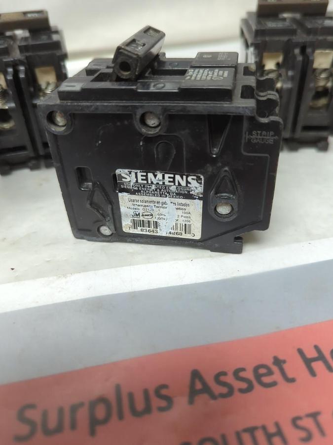 Used SIEMENS,Q2100,CIRCUIT BREAKER 100 AMP 2-POLE LOT OF 3 PRE-OWNED