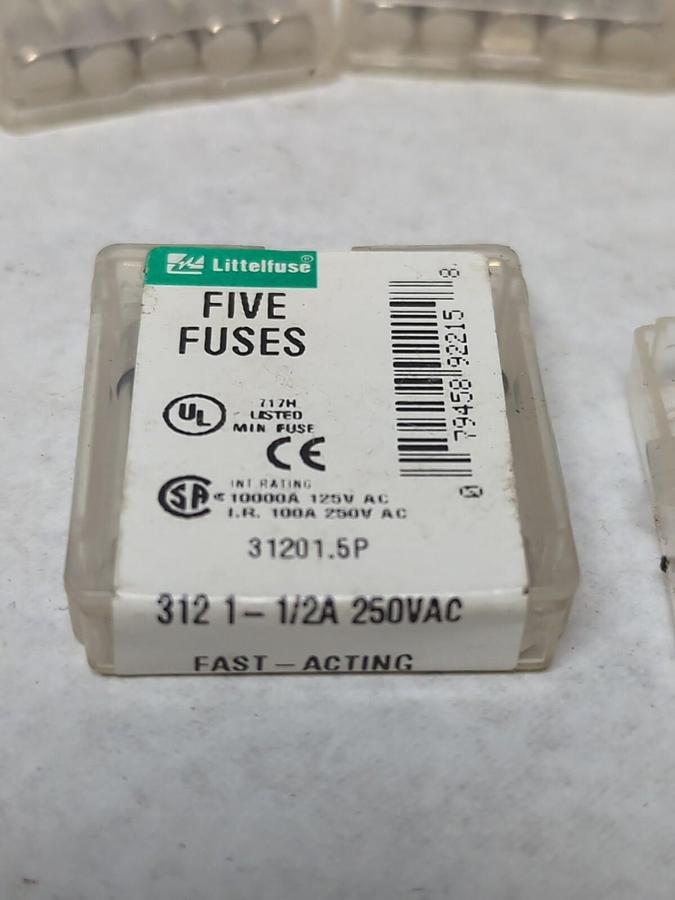 LITTELFUSE,312-1-1/2A,CARTRIDGE FUSE 1-1/2 AMP LOT OF 35 NOS