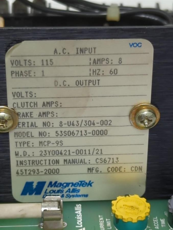 Used MAGNETEK,MCP-9,VOLTAGE CURRENT TRANSDUCER BOARD PRE-OWNED