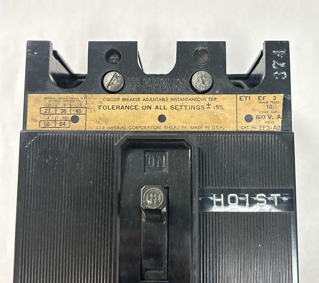 Used ITE,EF3-A010,CIRCUIT BREAKER 10A 600V 3P