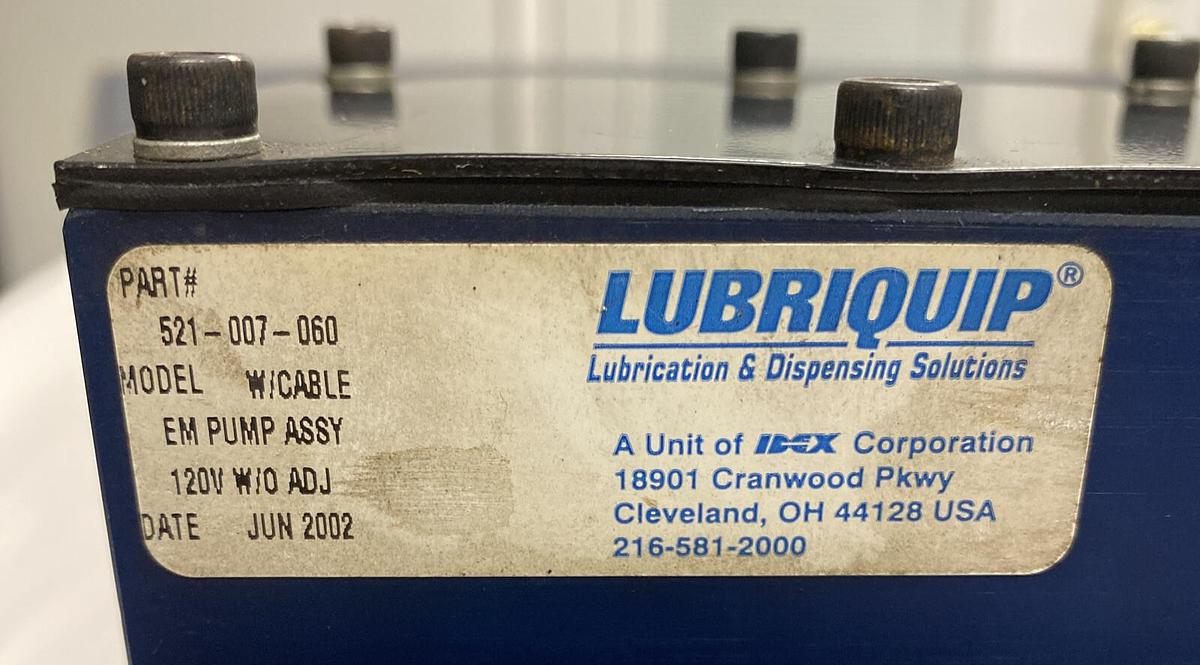LUBRIQUIP,521-007-060,LUBRICATION SYSTEMS EM 120V PUMP ASSEMBLY NOS