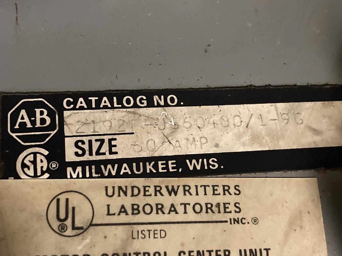 Used Allen-Bradley,2100 2192F,60 Amp 12 INCH Fused MCC Disconnect Feeder Bucket