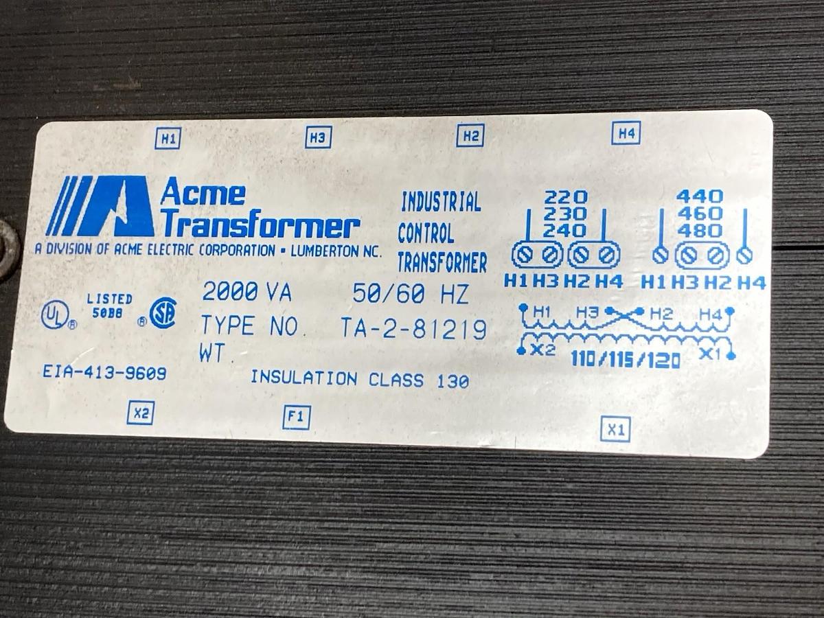 Used Acme Transformer,TA-2-81219,Control Transformer 2kVA hv 240/480v lv 110-120v