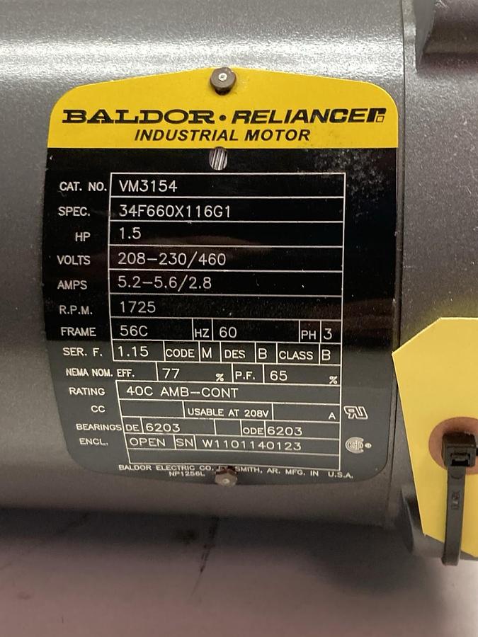 Baldor,VM3154,3-Phase Industrial Motor 1.5Hp 208-230/460V 1725RPM 56C Frame
