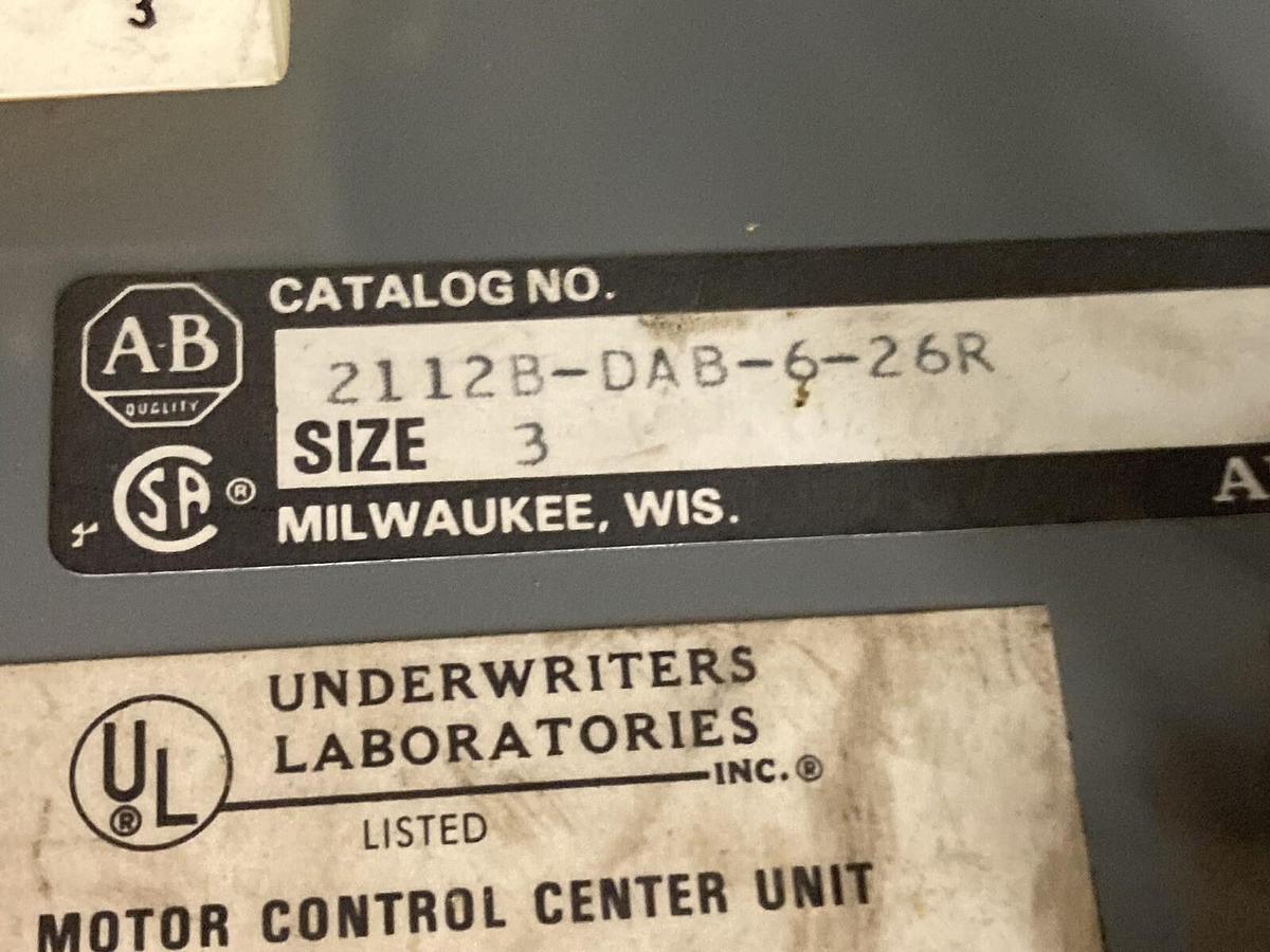 Used Allen-Bradley,2100 2112B,Size 3 Fused MCC 32 INCH Starter Feeder Bucket