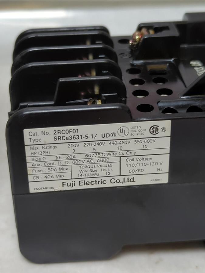 Used FUJI ELECTRIC,2RCOFO1,CONTACTOR SRCa3631-5-1 600V PRE-OWNED