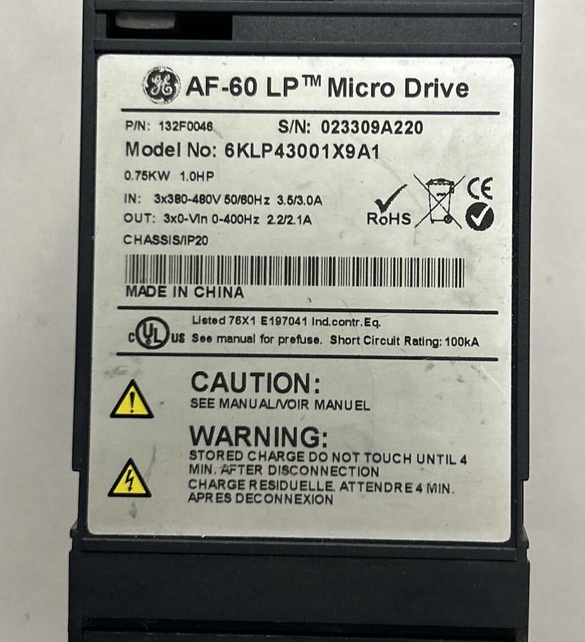 Used GENERAL ELECTRIC,6KLP43001X9A1,DRIVE 0.75KW 1HP