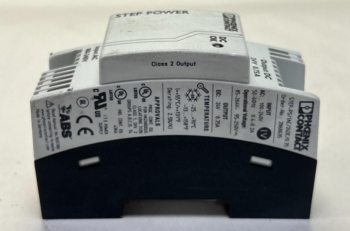 Used PHOENIX CONTACT,STEP-PS/1AC/24DC/0.75,POWER SUPPLY