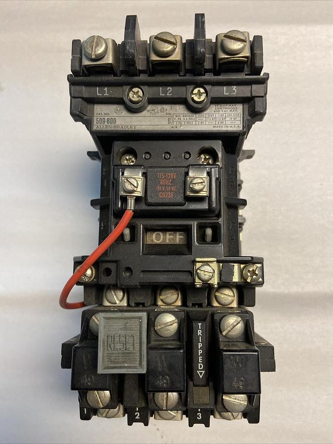 Used Allen Bradley,509-BOD,Size 1 Starter 10Hp 27A 600V Coil 120V