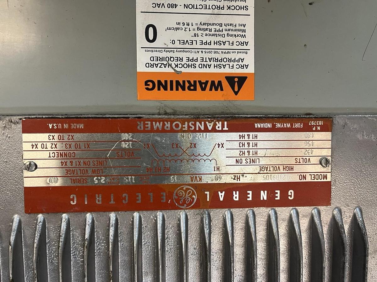 Used GE GENERAL ELECTRIC,0T21B9105,TRANSFORMER QM 15KVA 1ph HV 480V LV 120v 240V