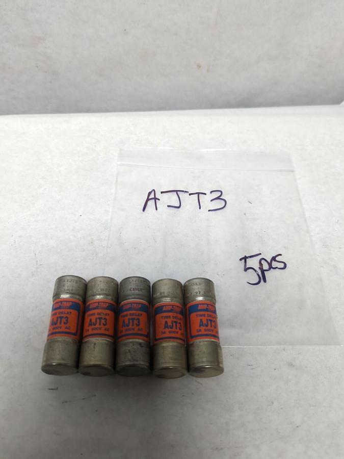 Used GOULD SHAWMUT,AJT3,AMP-TRAP 3 AMP FUSE LOT OF 5 PRE-OWNED