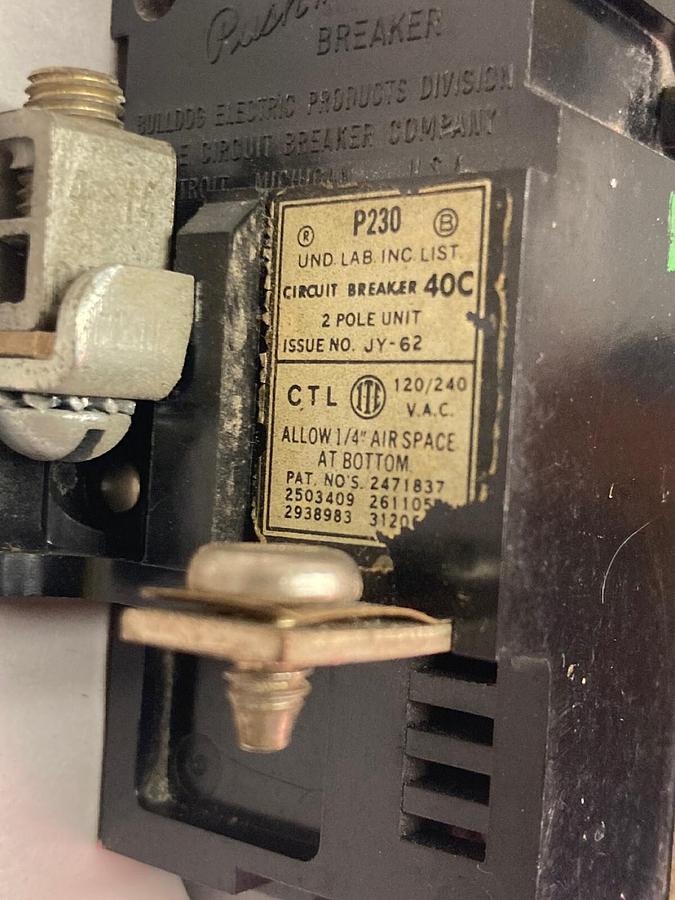 Used ITE Pushmatic,P230,Double Pole Circuit Breaker 120/240VAC