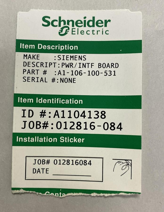 Used SIEMENS,A1-106-100-531,POWER INTERFACE BOARD REFURBISHED