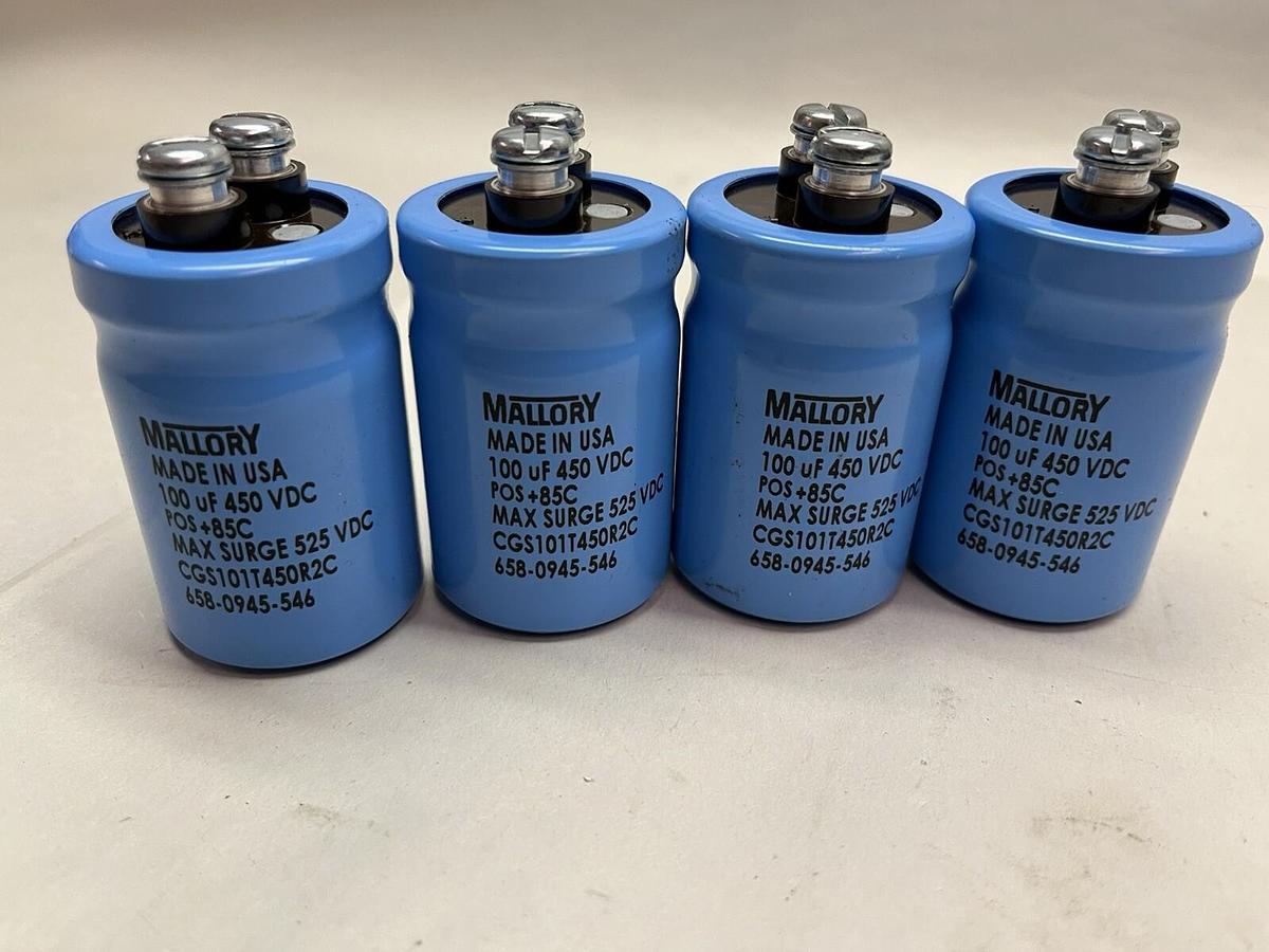 MALLORY,658-0945-546,CGS101T450R2C,CAPACIOR 100uF 450VDC LOT OF 4