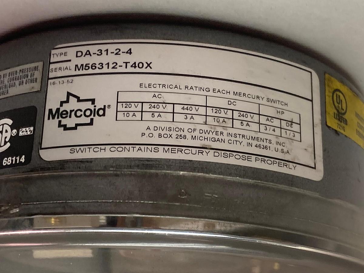 Mercoid,DA-31-2-4,Differential Pressure Vacuum Switch