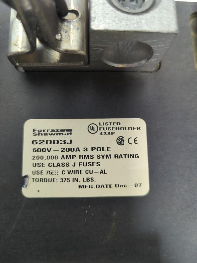 Used FERRAZ SHAWMUT,622003J,FUSE HOLDER 600V 200A 3-POLE PRE-OWNED