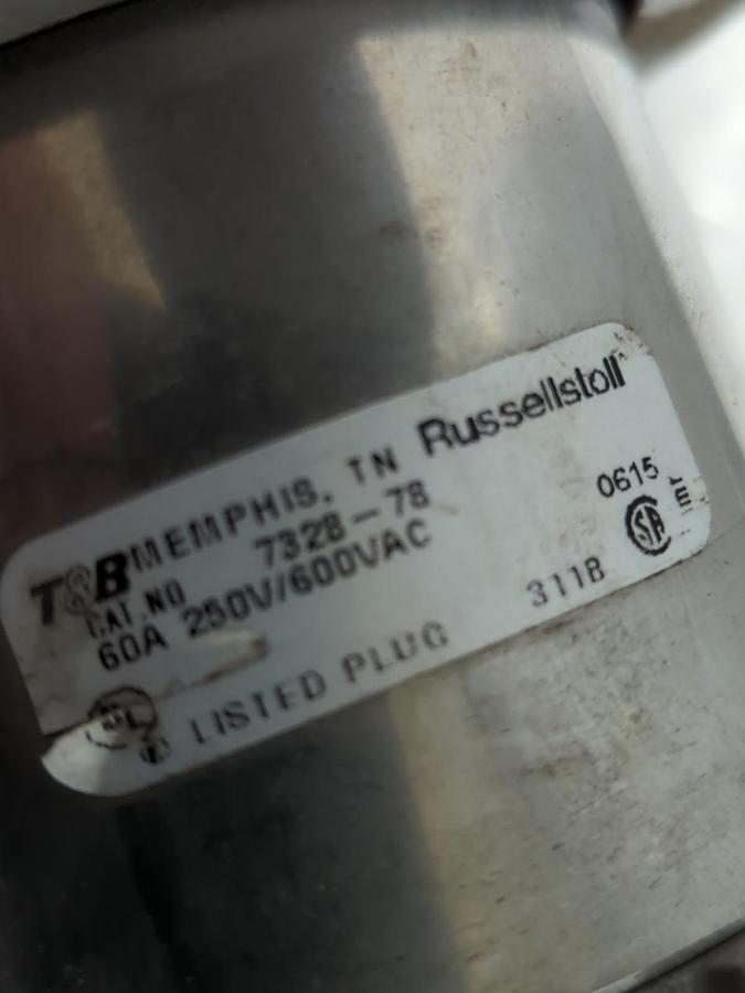 Used RUSSELLSTOL,7328-78/7124-78,PLUG & CONNECTOR 60A 250V/600VAC PRE-OWNED