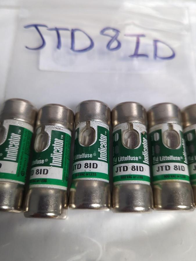 Used LITTELFUSE,JTD8ID,INDICATOR 8 AMP FUSE LOT OF 6 PRE-OWNED