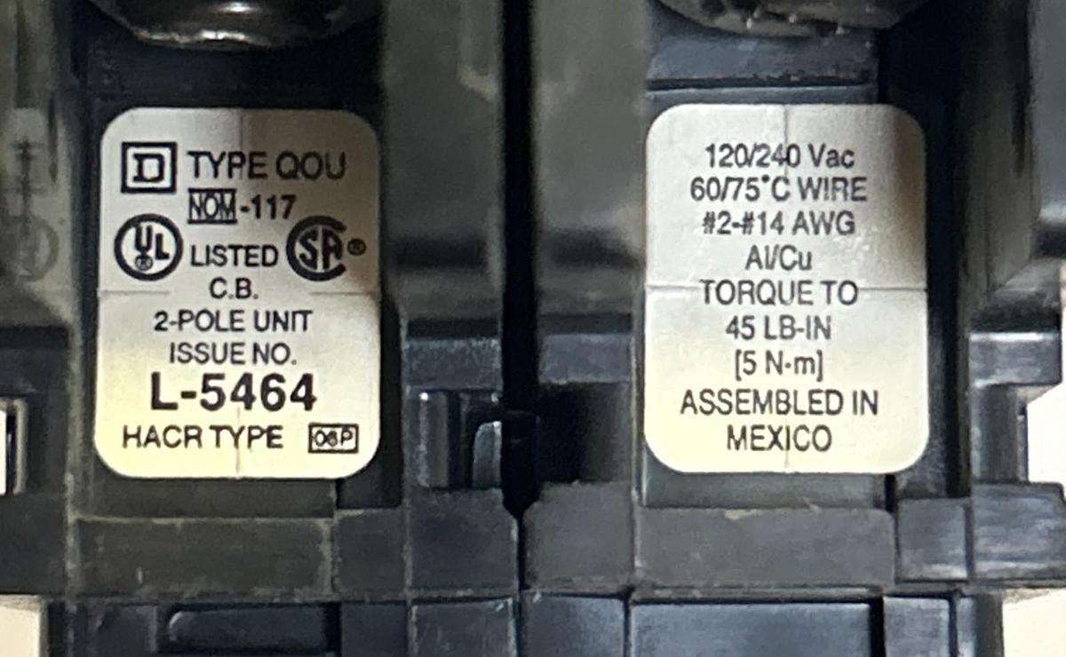 Used SQUARE D,QOU215,CIRCUIT BREAKER 15A 120/240V 2P LOT OF 6