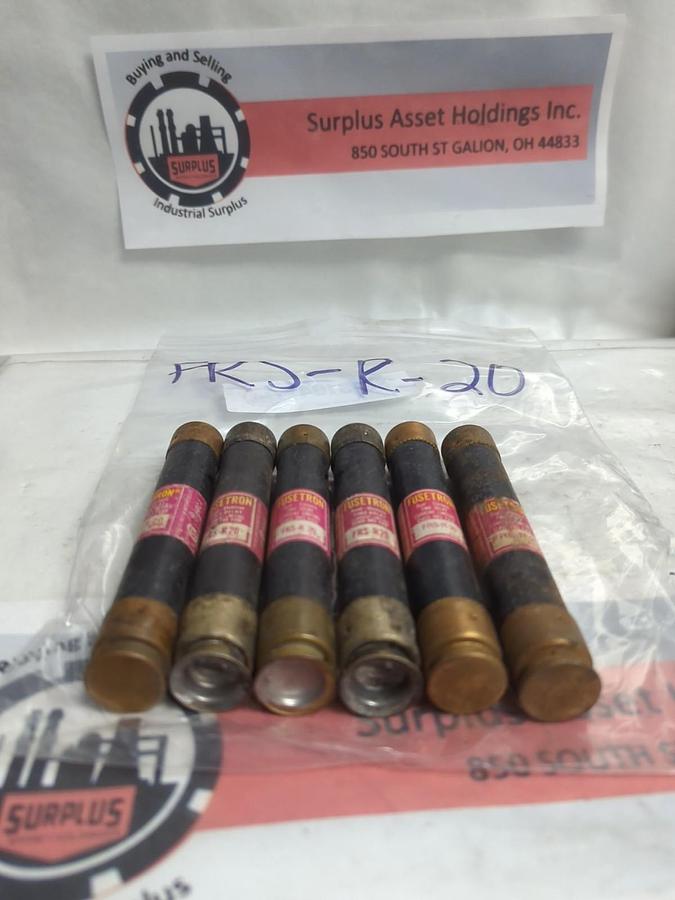Used COOPER BUSSMANN,FRS-R-20,FUSETRON 20 AMP FUSE LOT OF 6 PRE-OWNED