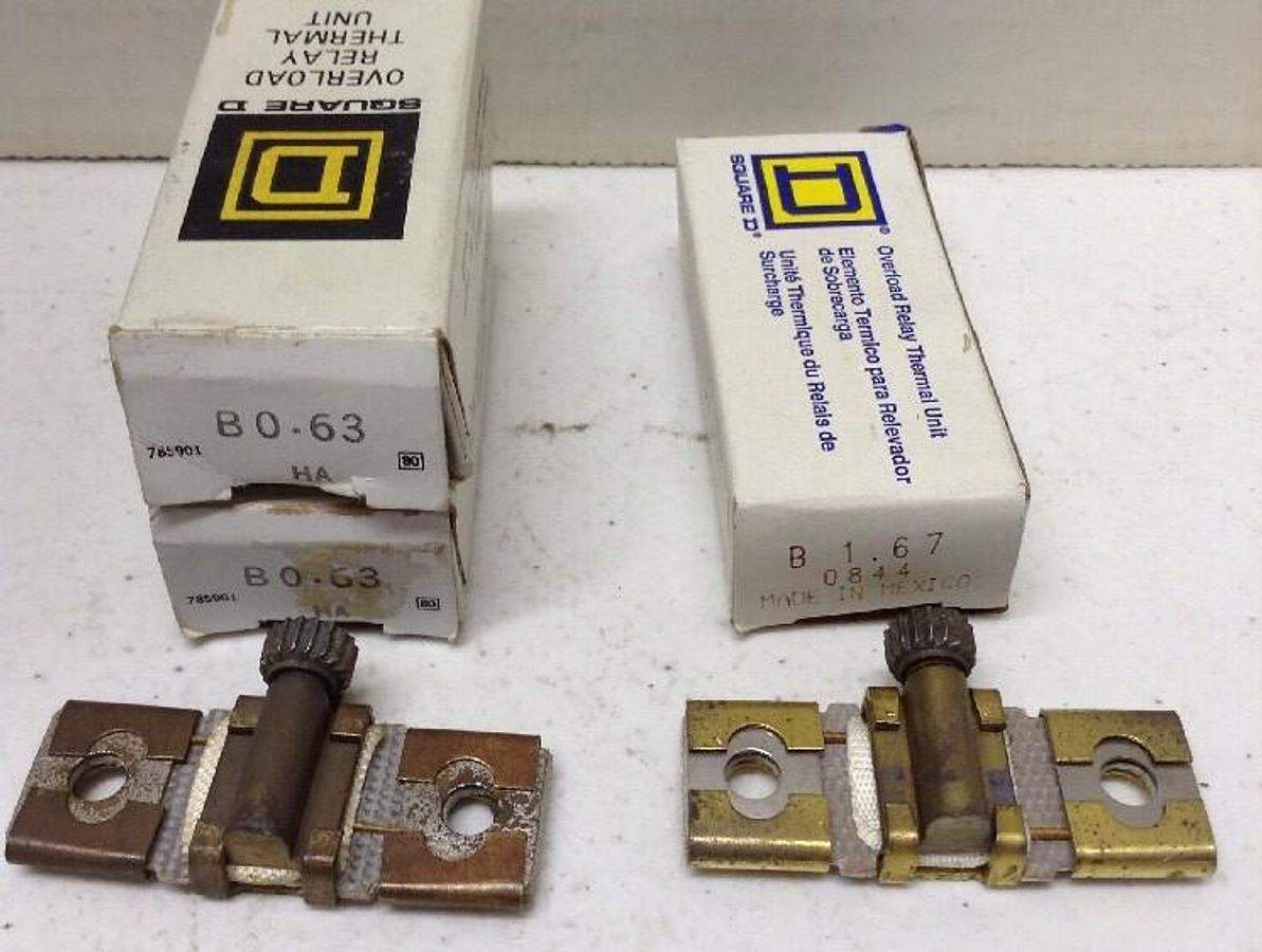 Square D,B.063 B 1.67,Overload Protection Heater Elements LOT OF 3 Assorted