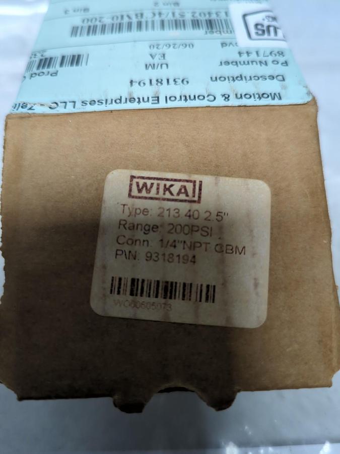 WIKA,9318194,GAUGE 2-1/2 IN FACE 1/4 IN NPT BACK CONNECTION 200PSI NOS