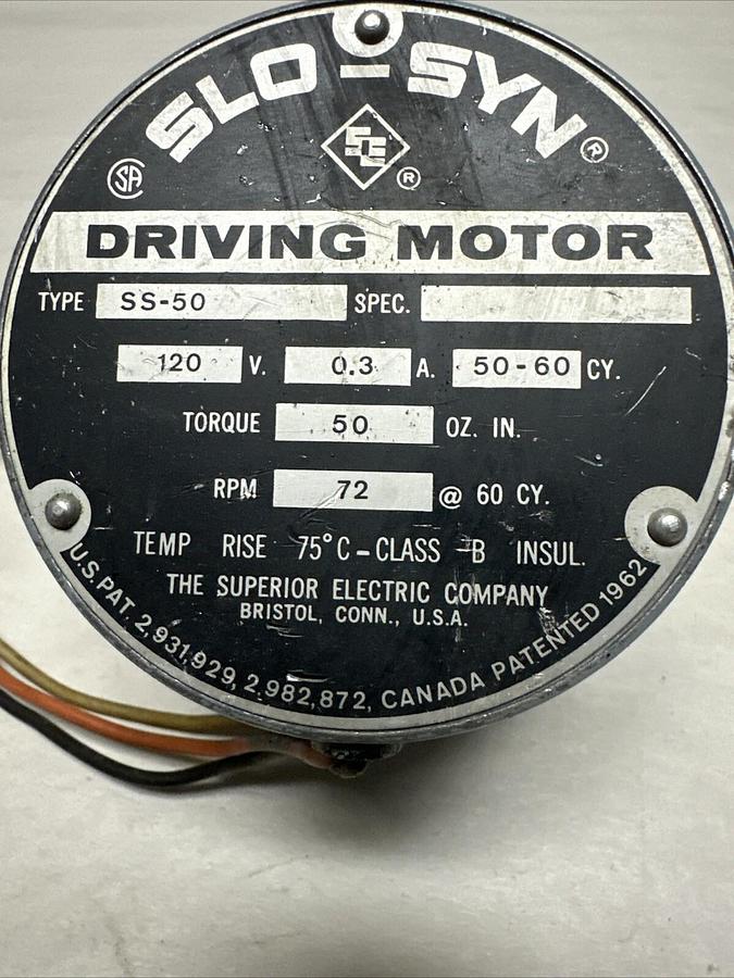 Used SLO-SYN,SS-50,Driving Motor 120V .3A 50-60CY 72RPM (G120)