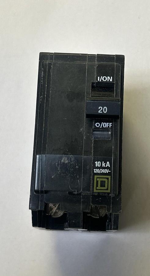Used SQUARE D,QOB220,CIRCUIT BREAKER 20A 120/240V 2P