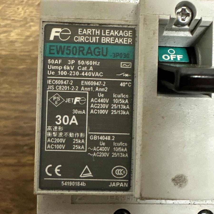 Used Fuji Electric,EW50RAGU 3P030,30Amp Circuit Breaker