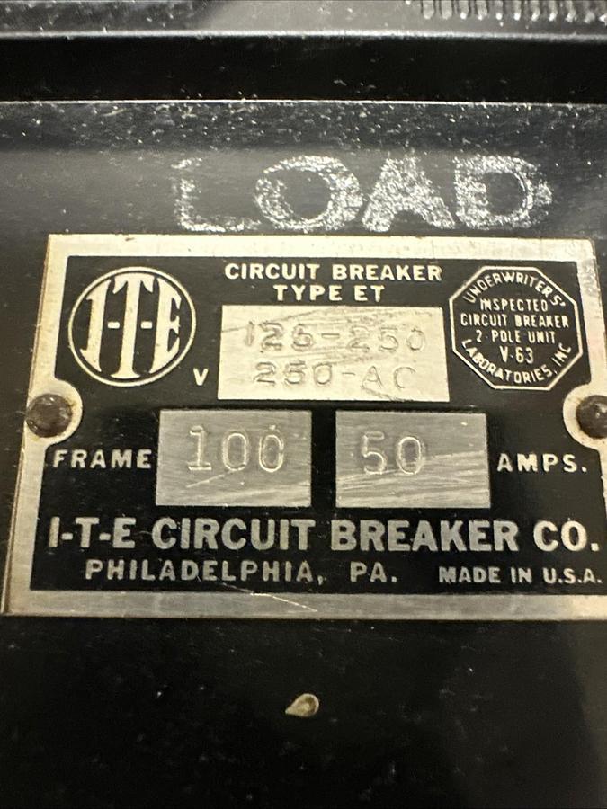 Used ITE,ET50,50 Amp 2 Pole Molded Circuit Breaker