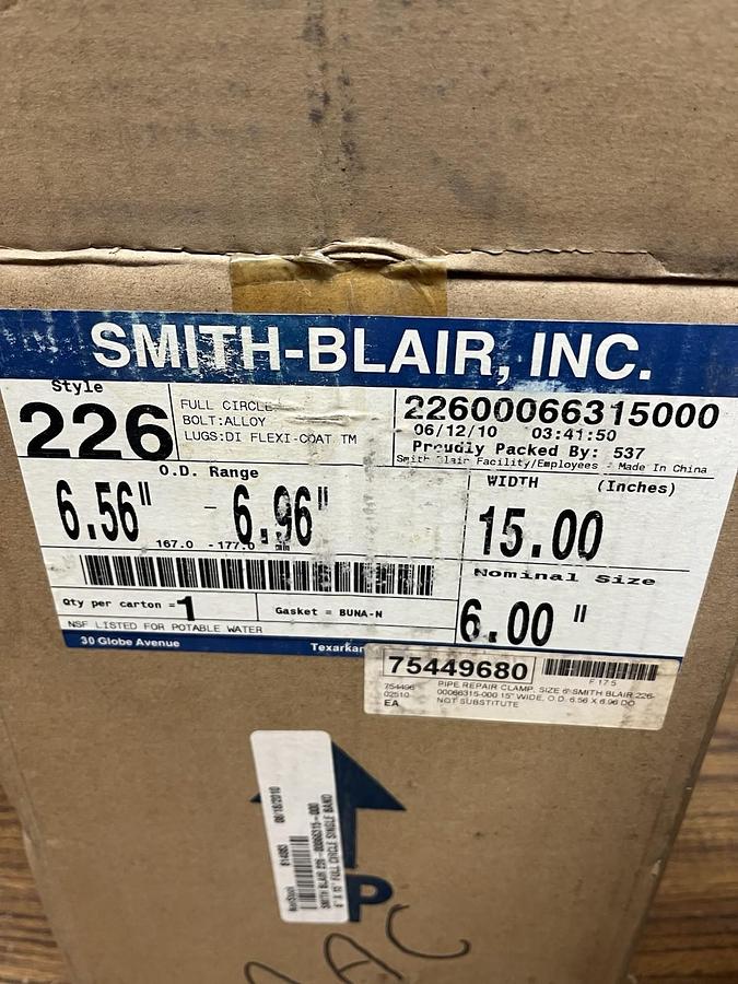 SMITH BLAIR,226-00066315000,FULL CIRCLE PIPE REPAIR CLAMP SIZE 6" WIDTH 15"