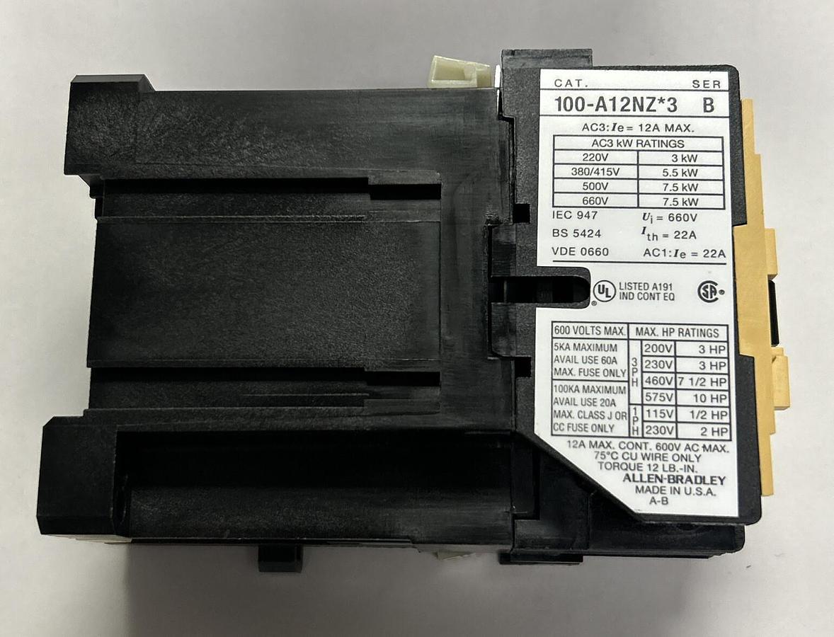 ALLEN BRADLEY,100-A12NZ253,SER B CONTACTOR 250VDC 12A 3P NEW
