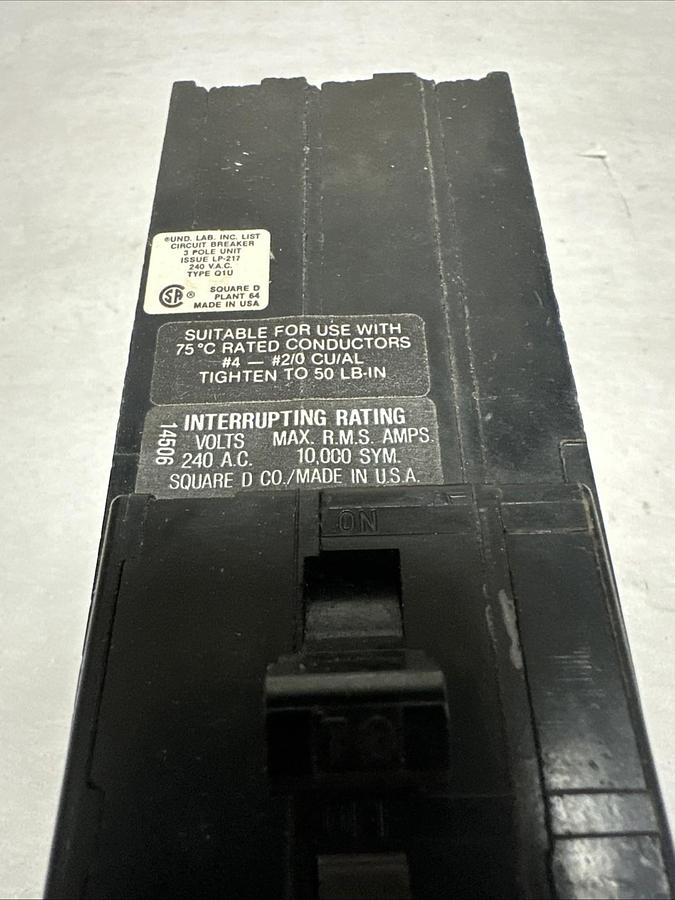 Used Square-D,Q1U370,70 Amp 3 Pole Circuit Breaker