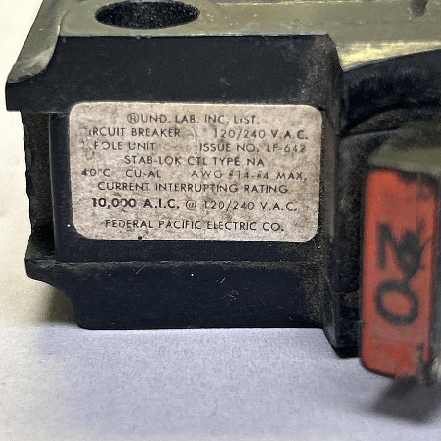 Used FEDERAL PACIFIC,NA120,CIRCUIT BREAKER 20A 120/240V 1P LOT OF 6