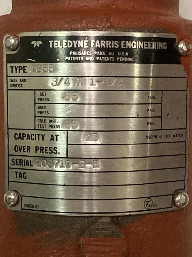 Teledyne Farris Engineering,1855,Valve 3/4 INCH X 1-1/4 INCH