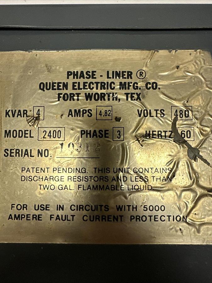 Queen Electric,2400,Phase-Liner 480V 3 Phase 4 KVAR 4.82 Amp (G066)