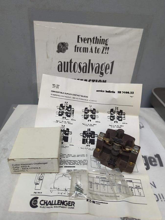 CUTLER-HAMMER,KKD-8,15 AMP CONTACT BLOCK KIT A074-177676-5 NOS