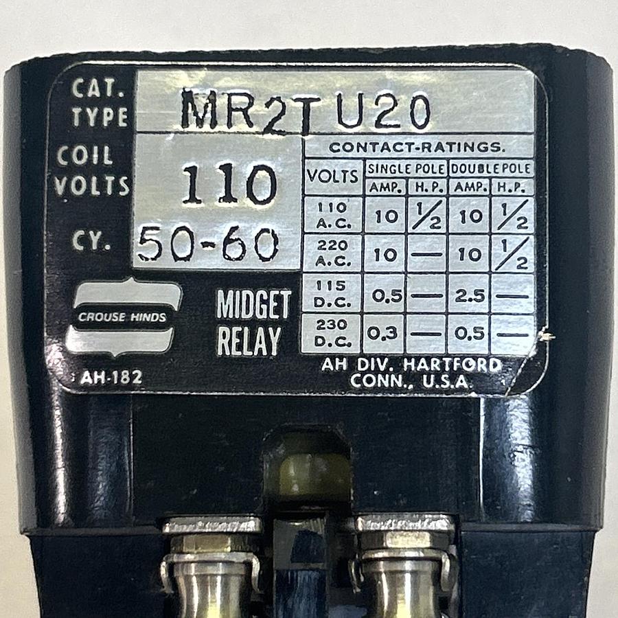 CROUSE HINDS,MR2TU20,MIDGET RELAY 110V NOS