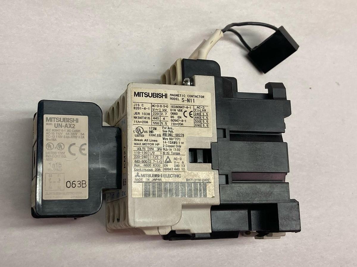 Used Mitsubishi,S-N11,Magnetic Contactor 20A w/ UN-AX2 Relay