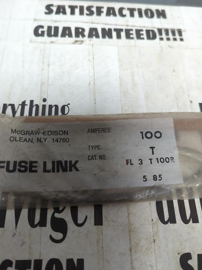 MCGRAW-EDISON,FL3T100R,FUSE-LINK TYPE  T 100 AMP NOS