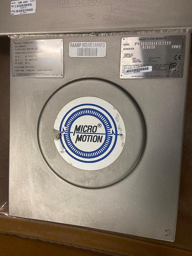 Used Micro Motion,F100S128SABAEZZZZ,1 INCH Mass Flow Sensor 17.3V 160mA