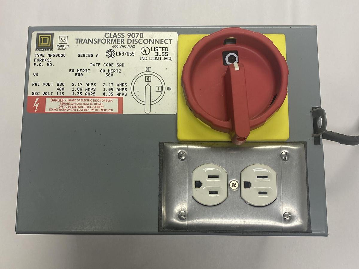 Used Square D,9070 MN500G0,Transformer Disconnect 500VA 230/460V 50/60Hz