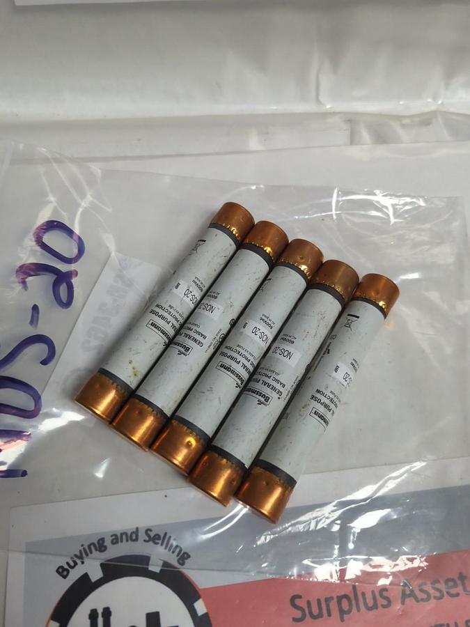 COOPER BUSSMANN,NOS20,GENERAL PURPOSE 20 AMP FUSE LOT OF 5 NOS